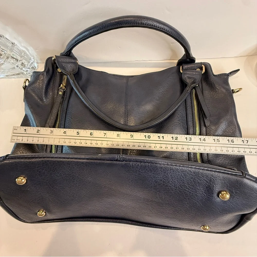 Navy Blue Faux Leather Rummy Tote Bag – Multi-Pocket 💙 Soft Inside & Outside - Picture 8 of 16
